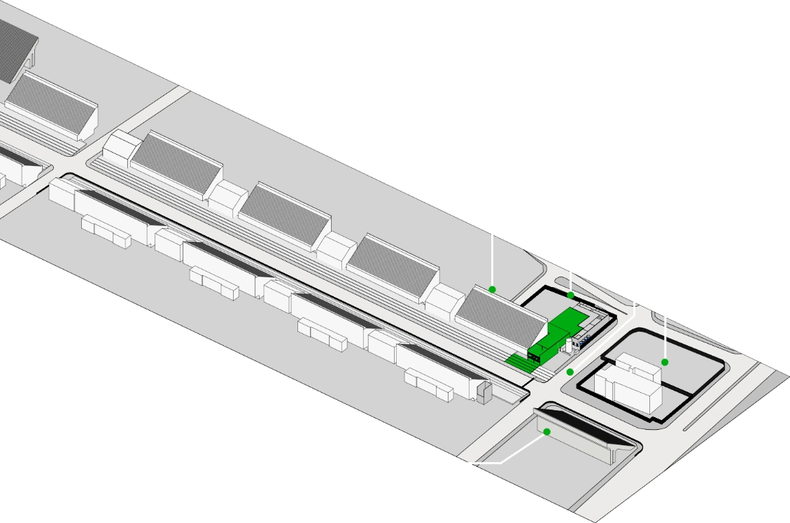 Mapa do Sambódromo da Marquês de Sapucaí. O Camarote AURA fica ao lado do Setor 2, em frente ao 1º Recuo da Bateria, próximo à Imprensa e ao Setor 1.